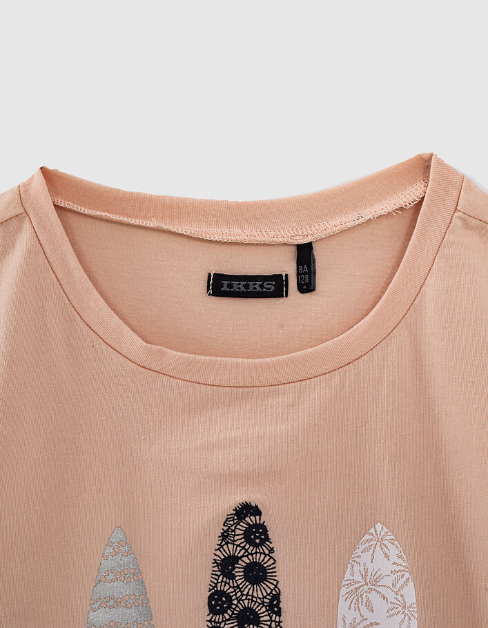 Girls’ powder pink motif-surfboard image T-shirt - IKKS