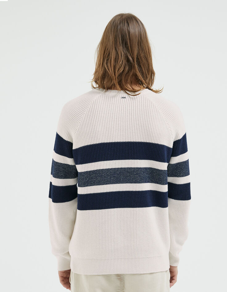 Pull blanc cassé tricot rayé marine Homme-2
