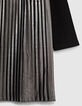 Robe courte noire et argent bi matière plissée fille-5