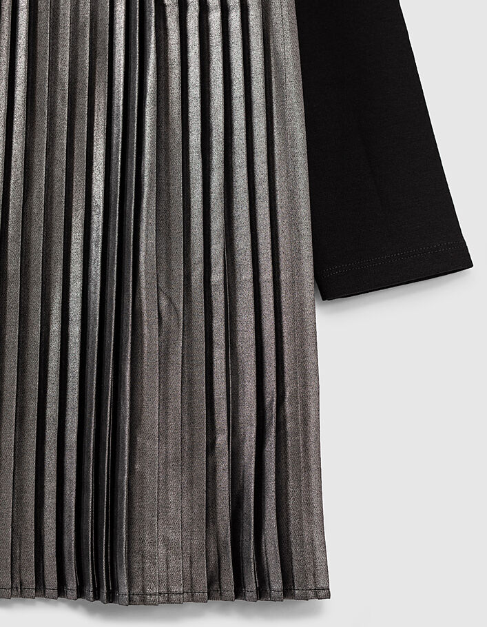 Korte jurk zwart en zilver twee materialen plissé meisjes - IKKS