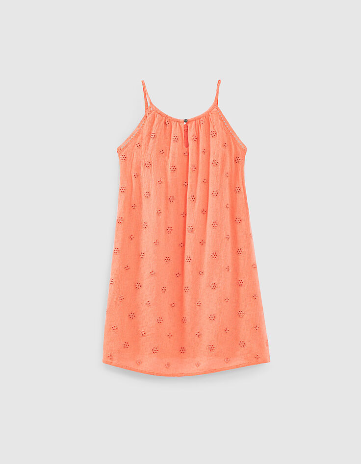 Robe corail foncé brodée fille-3