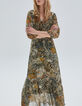 Women’s khaki landscape print long dress-7