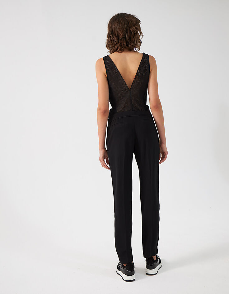Langer Damenchiffonoverall mit Satin und Spitze-7