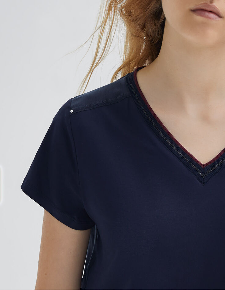 Women’s navy T-shirt with navy striped ribbing-4