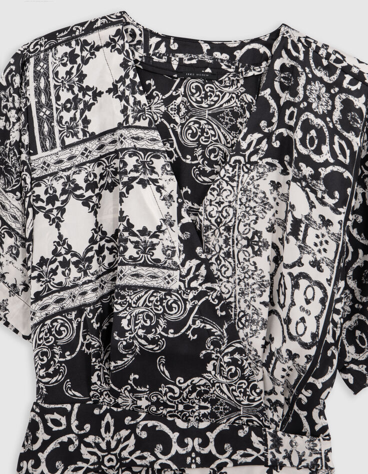 Robe noire imprimé patchwork foulard Femme-8
