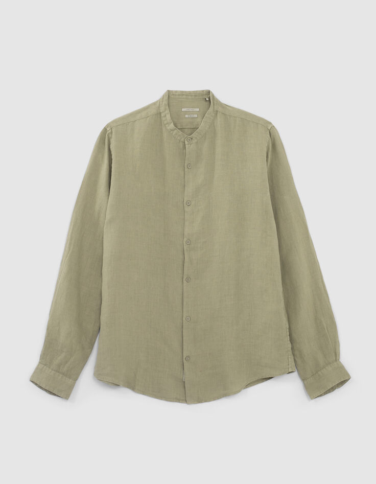 Khaki Stone Herrenhemd, REGULAR-Fit, Leinen, Maokragen-7