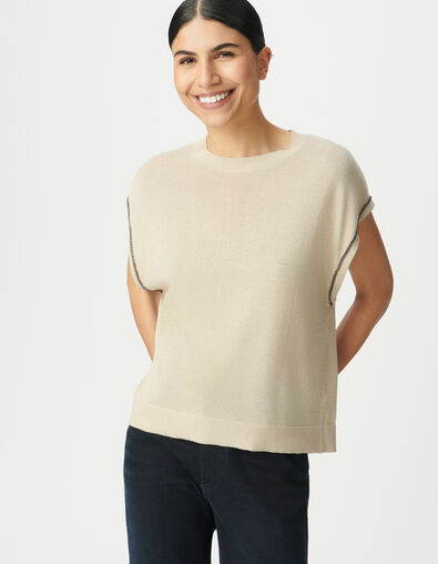 Women’s beige fine lurex knit sweater with chains - IKKS