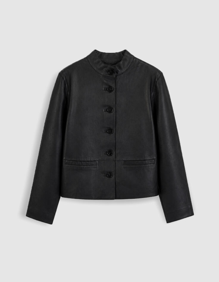 Veste cuir noir col montant Femme-7