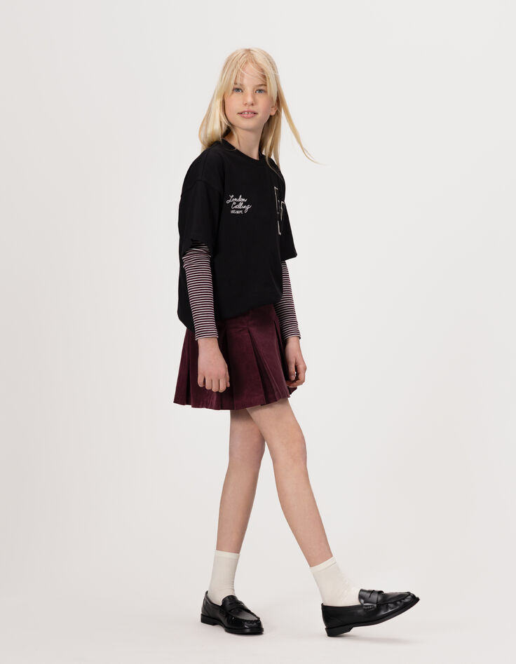 Girls’ burgundy pleated short skirt-1