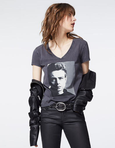 Tee-shirt en coton gris visuel portrait James Dean femme - IKKS