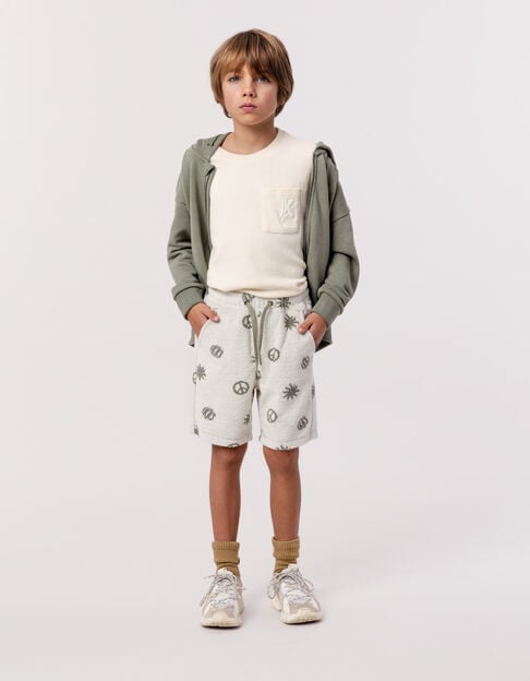 Boy's peace and love khaki terrycloth Bermuda shorts - IKKS