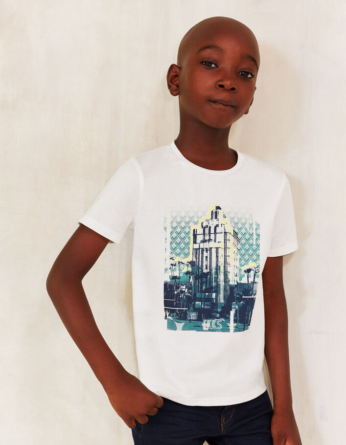 Cremeweißes Jungen-T-Shirt mit Gebäuden  - IKKS