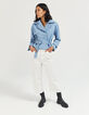 Women’s light blue denim short trench coat-5