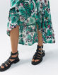 Women’s green plant print asymmetric skirt-5