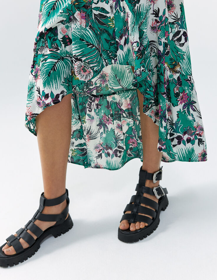 Women’s green plant print asymmetric skirt-5