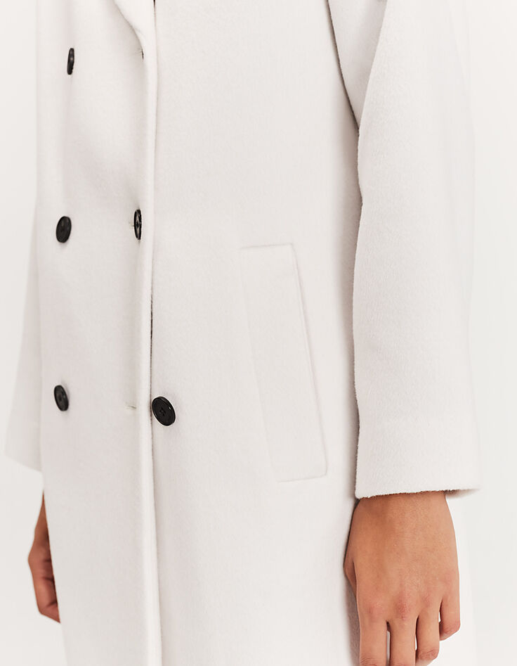 Manteau long écru en drap de laine mélangé femme-4
