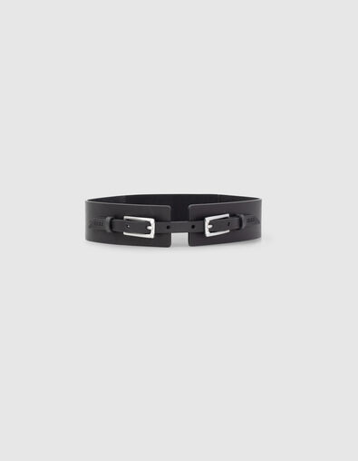 Ceinture en cuir noir double boucle ardillon femme - IKKS