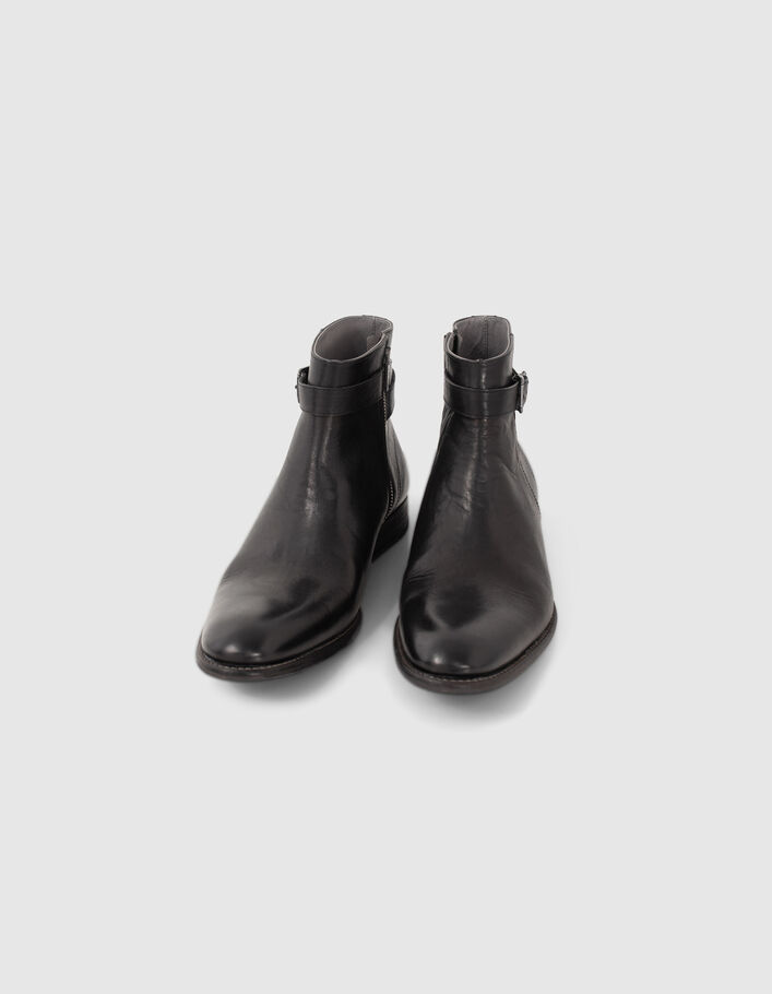 Men’s black leather boots with buckled strap-2