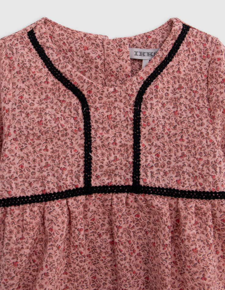 Rosa Kleid Biowolle Blümchen faux-uni Baby Mädchen-4