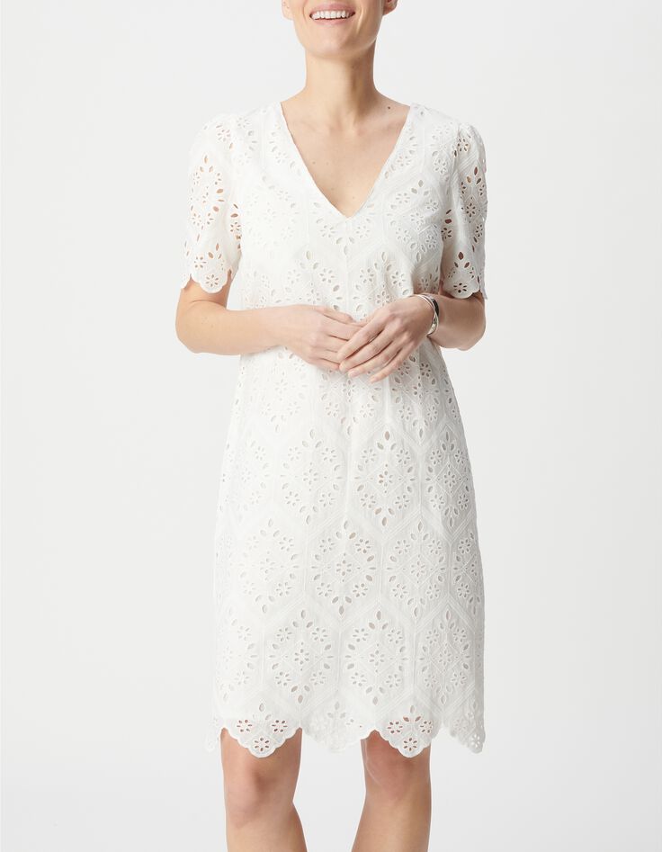 Wei&szlig;es Kleid aus Bio-Baumwolle mit Lochstickerei f&uuml;r Damen-2