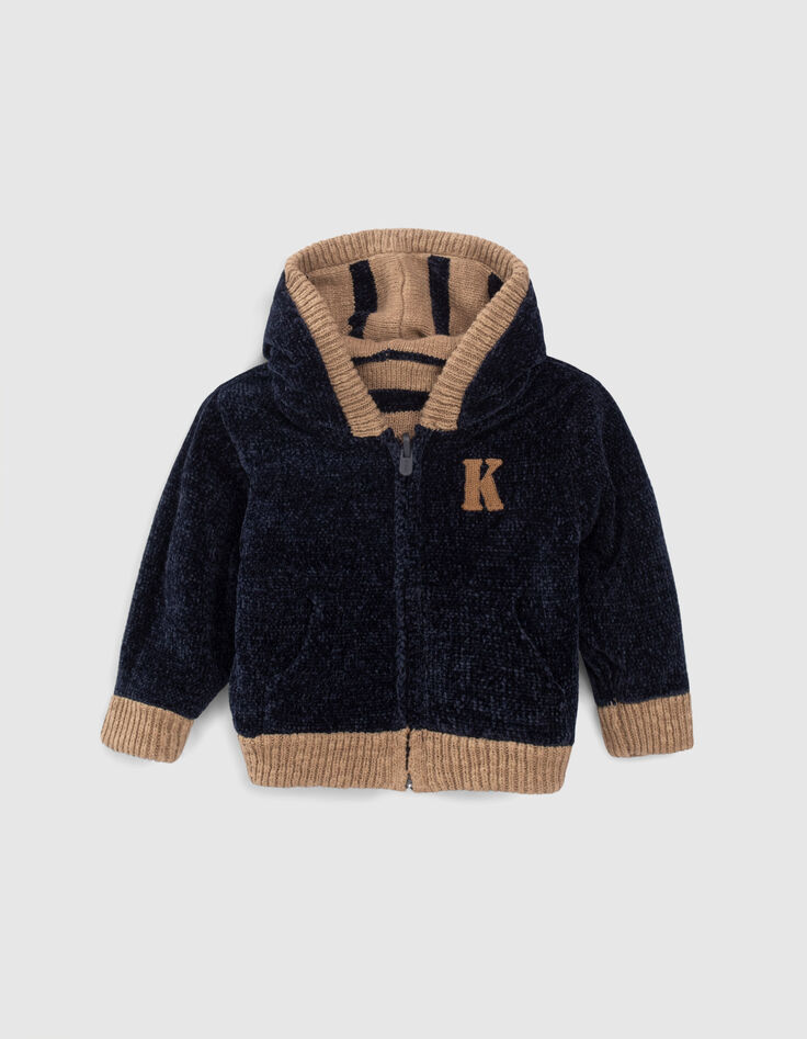 Veste réversible beige rayé navy bébé garçon  -7