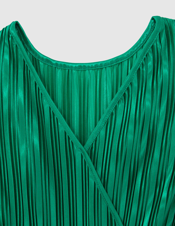 Vestido largo verde plisado niña-4