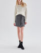Jupe courte gris faux-uni portfeuille Femme-1
