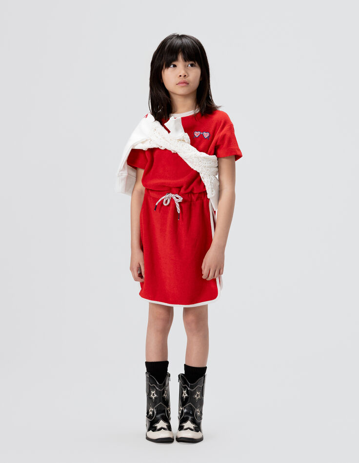 Girls’ red terry cloth dress with drawstring waist-4 Girls’ red terry cloth dress with drawstring waist-4