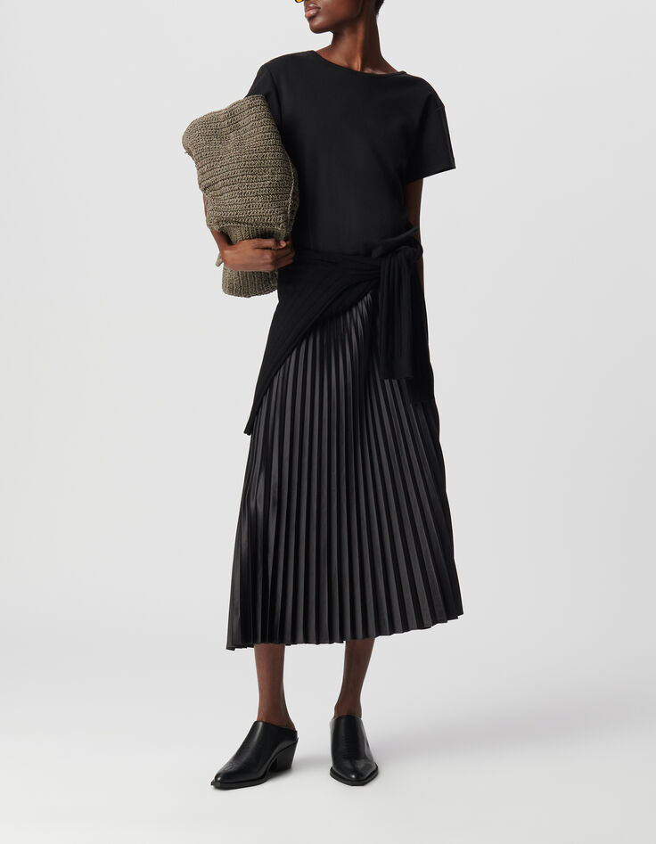 Women's black two-material pleated maxi dress-1