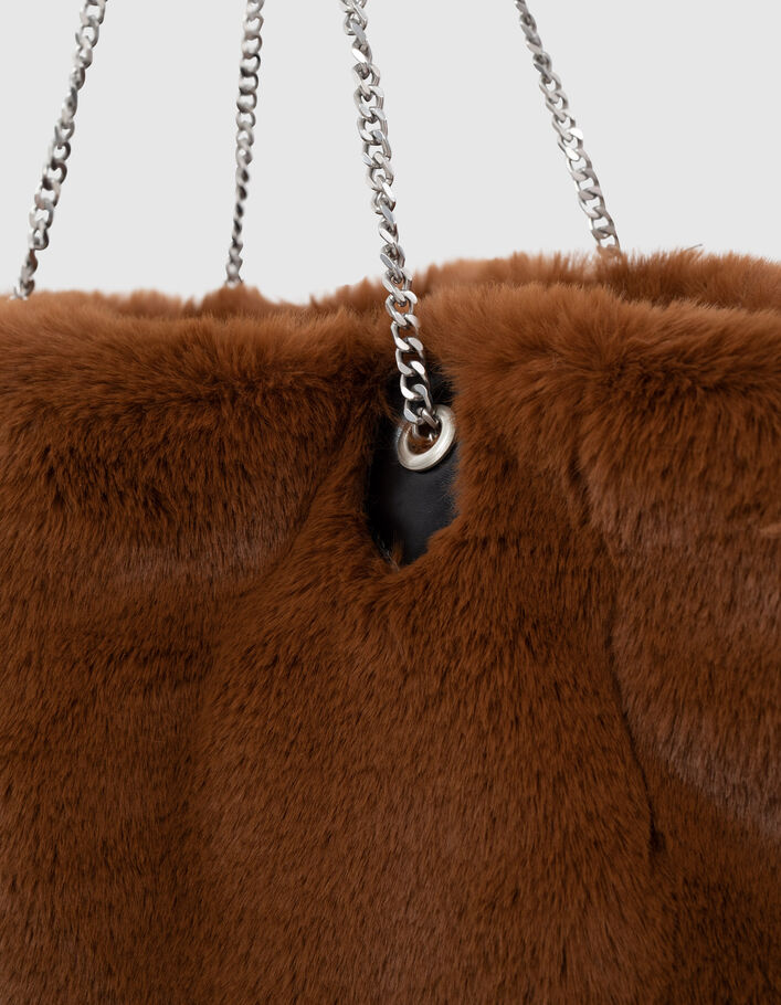 Camelbraune Damencabastasche aus Kunstfell - IKKS