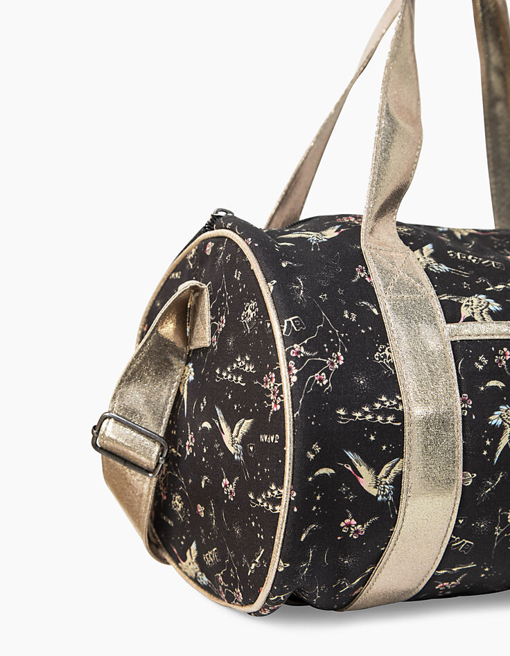 Schwarze M&auml;dchenbowlingtasche mit Sakura- und Kranichprint-4