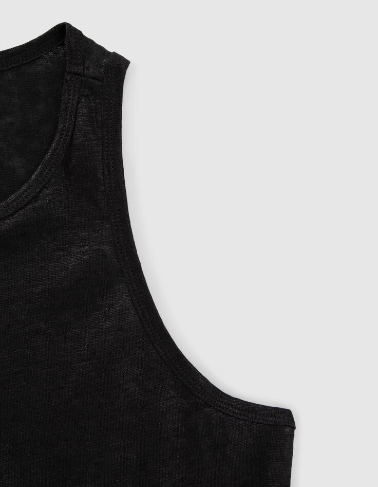 Women’s black tone-on-tone foil soft linen vest top-3