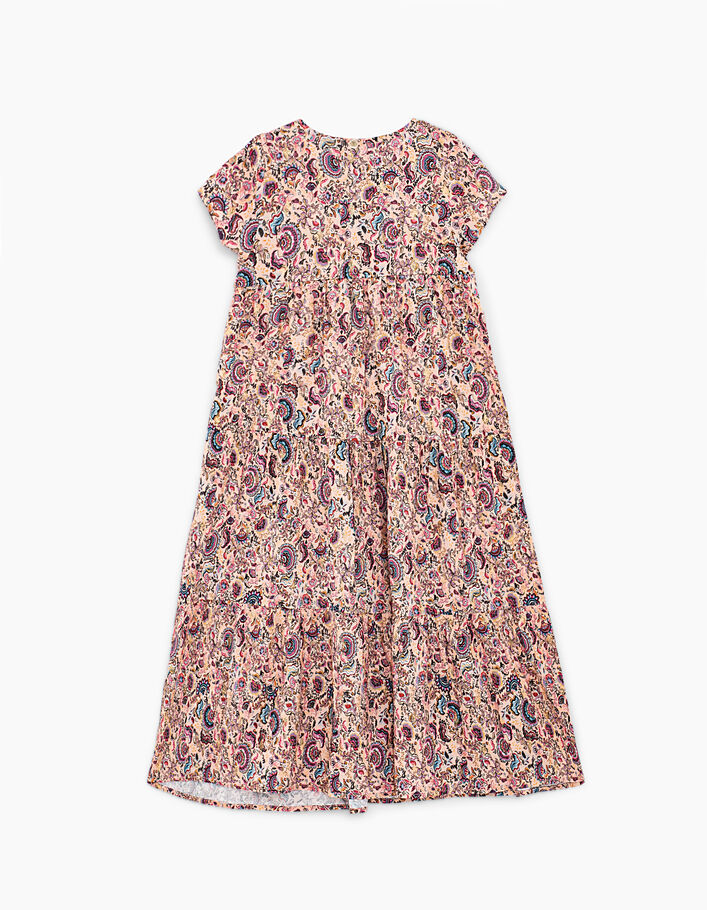Langes Mädchenkleid in Puderrosa mit Paisley-Print - IKKS