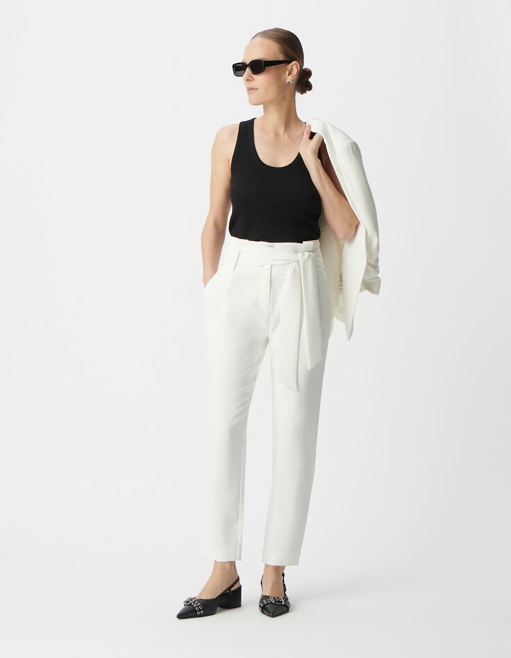 Women’s white recycled belted high-waist trousers-2