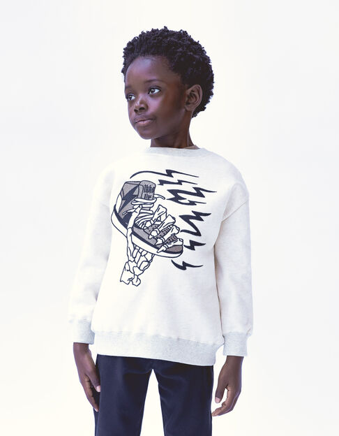 Boys’ ecru sweatshirt with trainer-skeleton XL embroidery