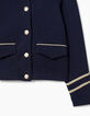 Cardigan bleu à col chemise et galons dorés fille-3
