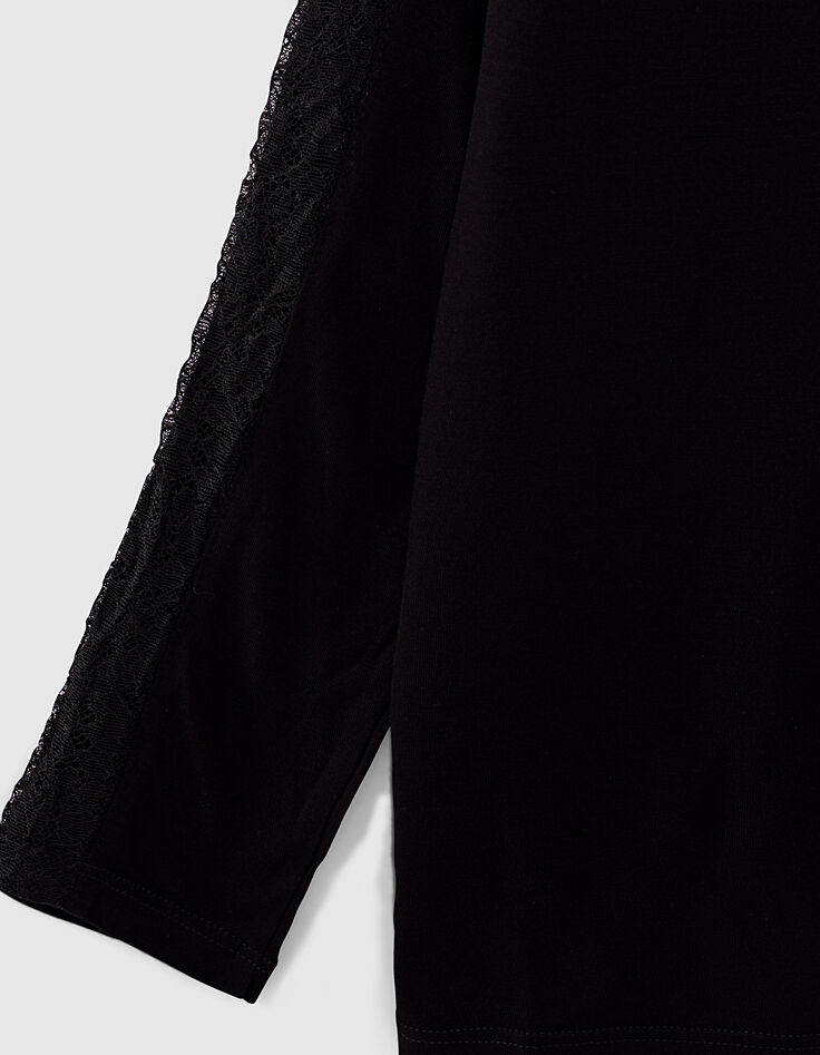 Camiseta manga larga negra pieza encaje manga mujer-3
