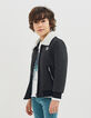 Boys’ anthracite grey marl Sherpa collar jacket-1