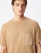 T-shirt beige col rond poche plaqu&eacute;e Homme-4