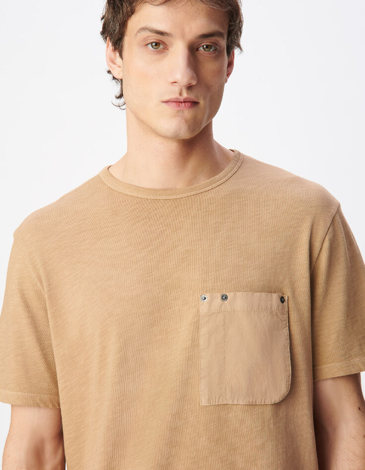 T-shirt beige col rond poche plaqu&eacute;e Homme-4