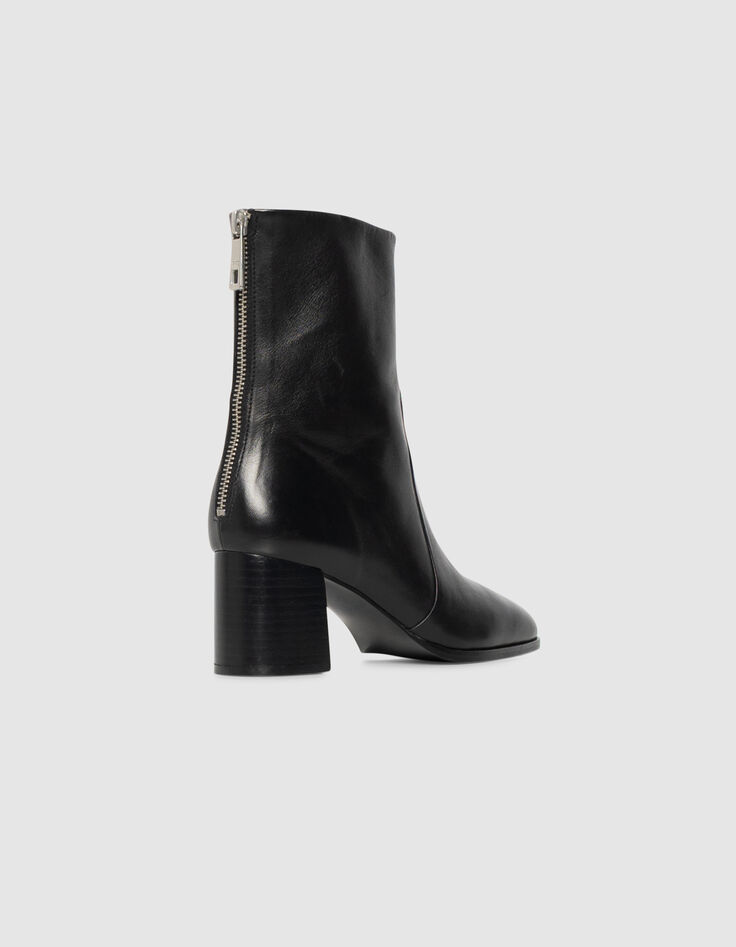 Boots à talon noires cuir zippées Femme-3
