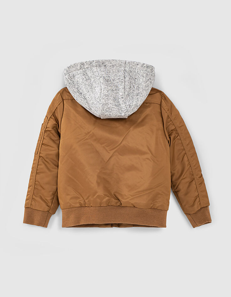 Blouson bomber cognac &agrave; capuche amovible gar&ccedil;on -4