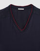 Women’s navy T-shirt with navy striped ribbing-2