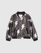 Girls’ black bomber jacket with reversible sequins-1