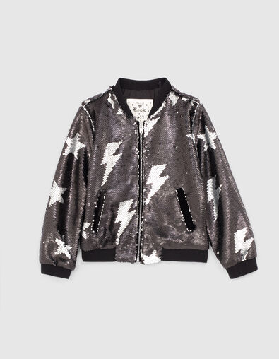 Girls’ black bomber jacket with reversible sequins - IKKS
