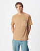 T-shirt beige col rond poche plaqu&eacute;e Homme-1