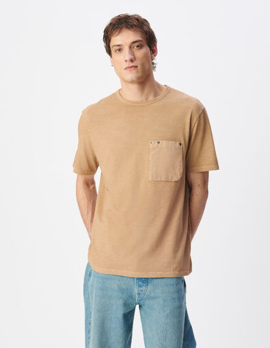 T-shirt beige col rond poche plaqu&eacute;e Homme - IKKS