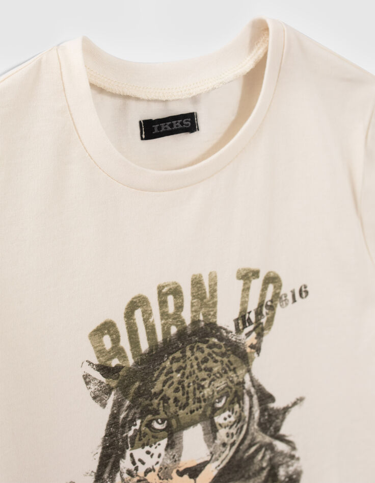 T-shirt écru coton bio tête de léopard garçon-5