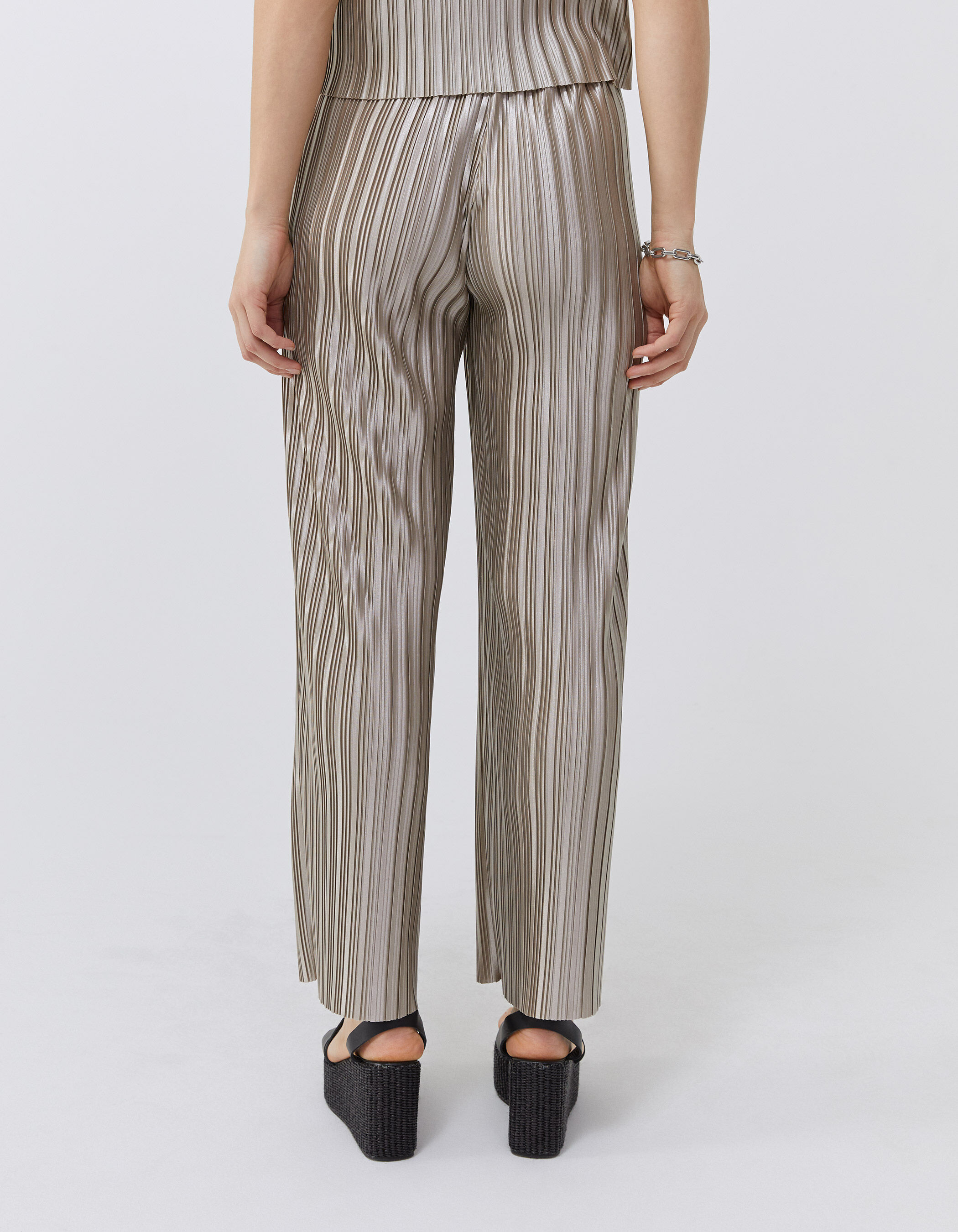 Gold pleated pants hot sale