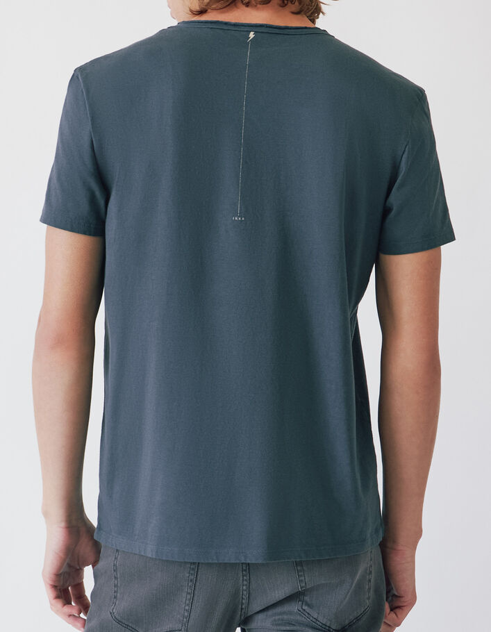 Stahlblaues Herren-T-Shirt mit Gravurmotiv - IKKS
